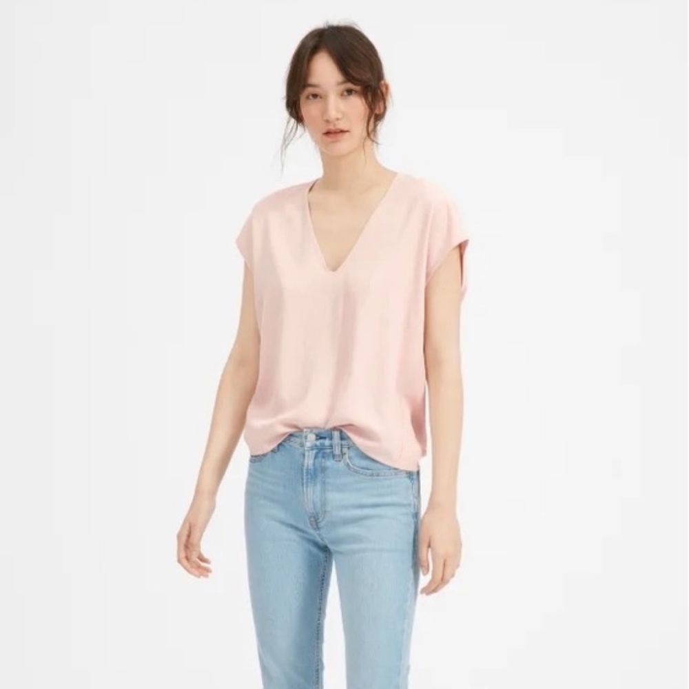 Everlane Pink V-Neck Cap-Sleeve Top